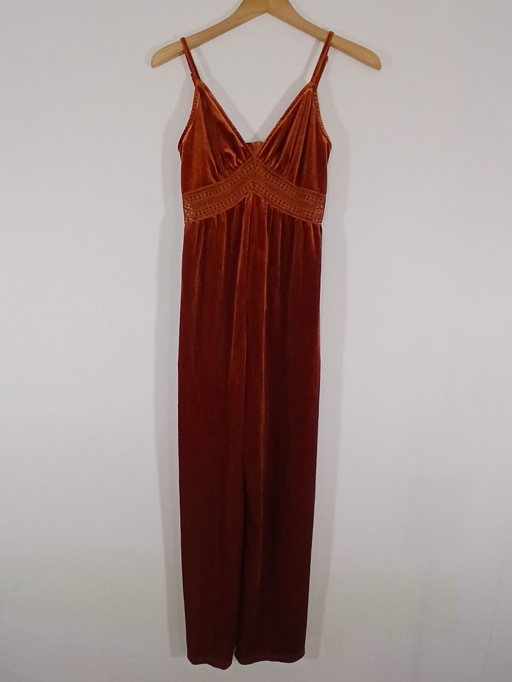 Cider Rust Velvet Jumpsuit Med Boho Chic